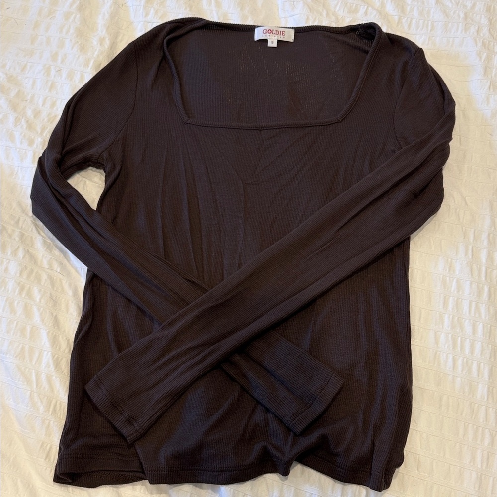 Goldie Long Sleeve Square Neck Top in Dark Brown